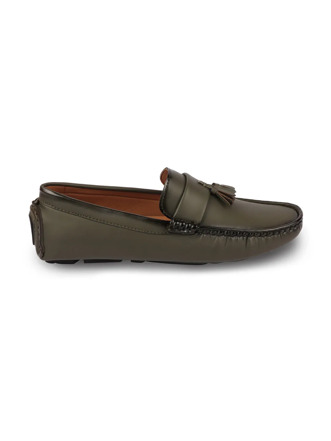 Men Olive Driving Outdoor Tassel Loafer and Moccasin Shoes