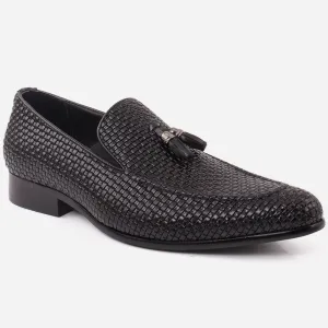 Men "IGNACIO" Woven Textured Moc Toe Tassel Formal Leather Loafer Shoes