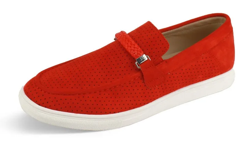 Men's Red Casual Slip-On Shoes Suede Material Loafer By Globe Footwear