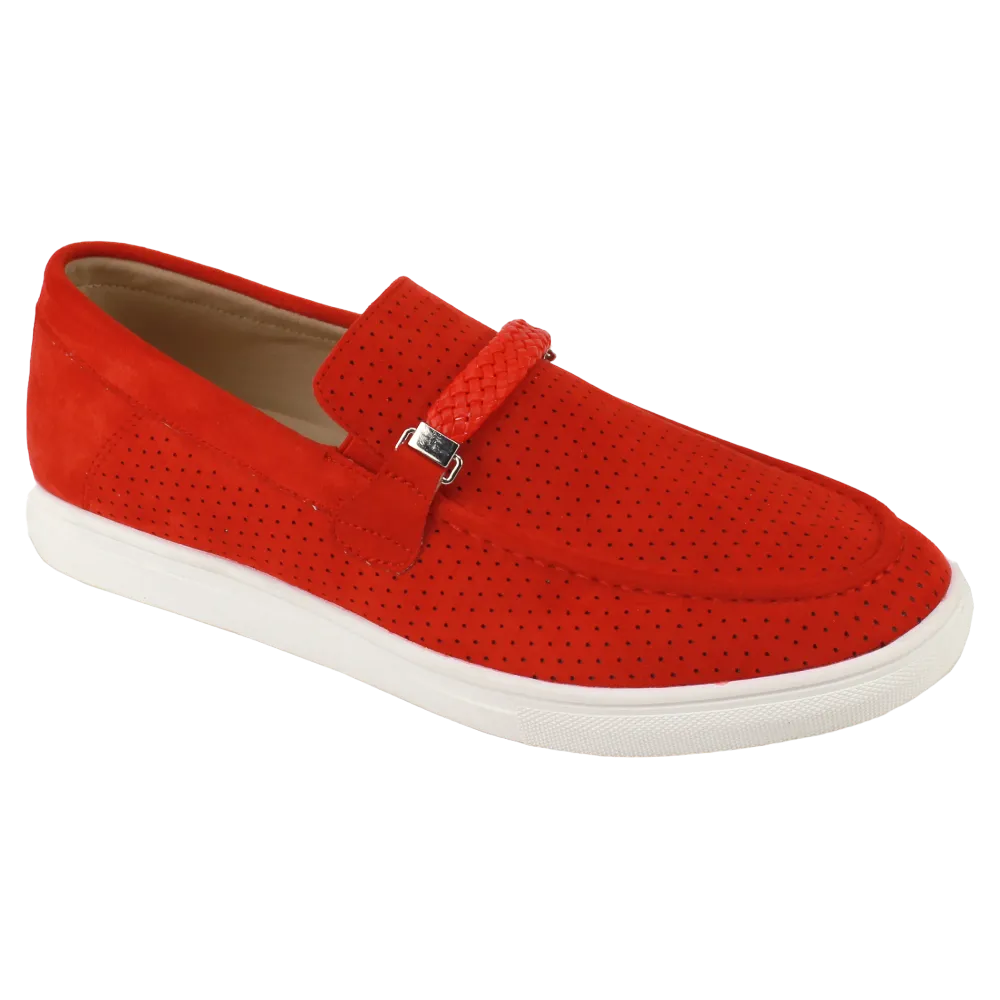 Men's Red Casual Slip-On Shoes Suede Material Loafer By Globe Footwear