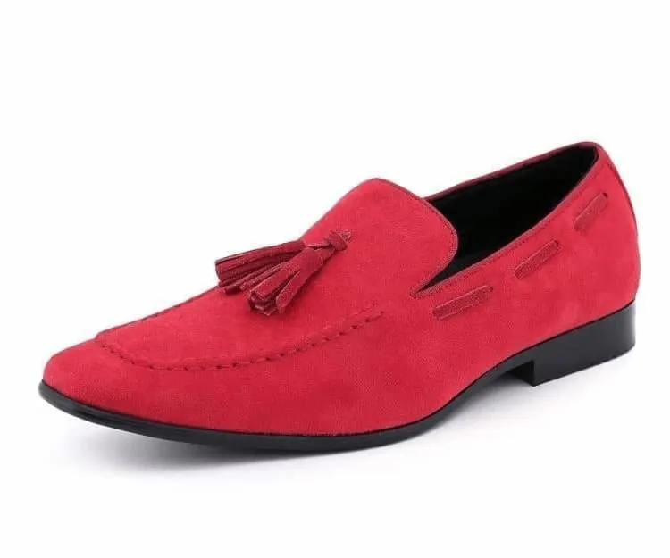 Men's Red Slip-on Suede Tassel Loafer Dress Casual Shoes