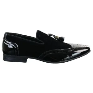 Mens Slip On Tassel Driving Shoes Shiny Black Navy Red Patent Leather PU Suede Loafers