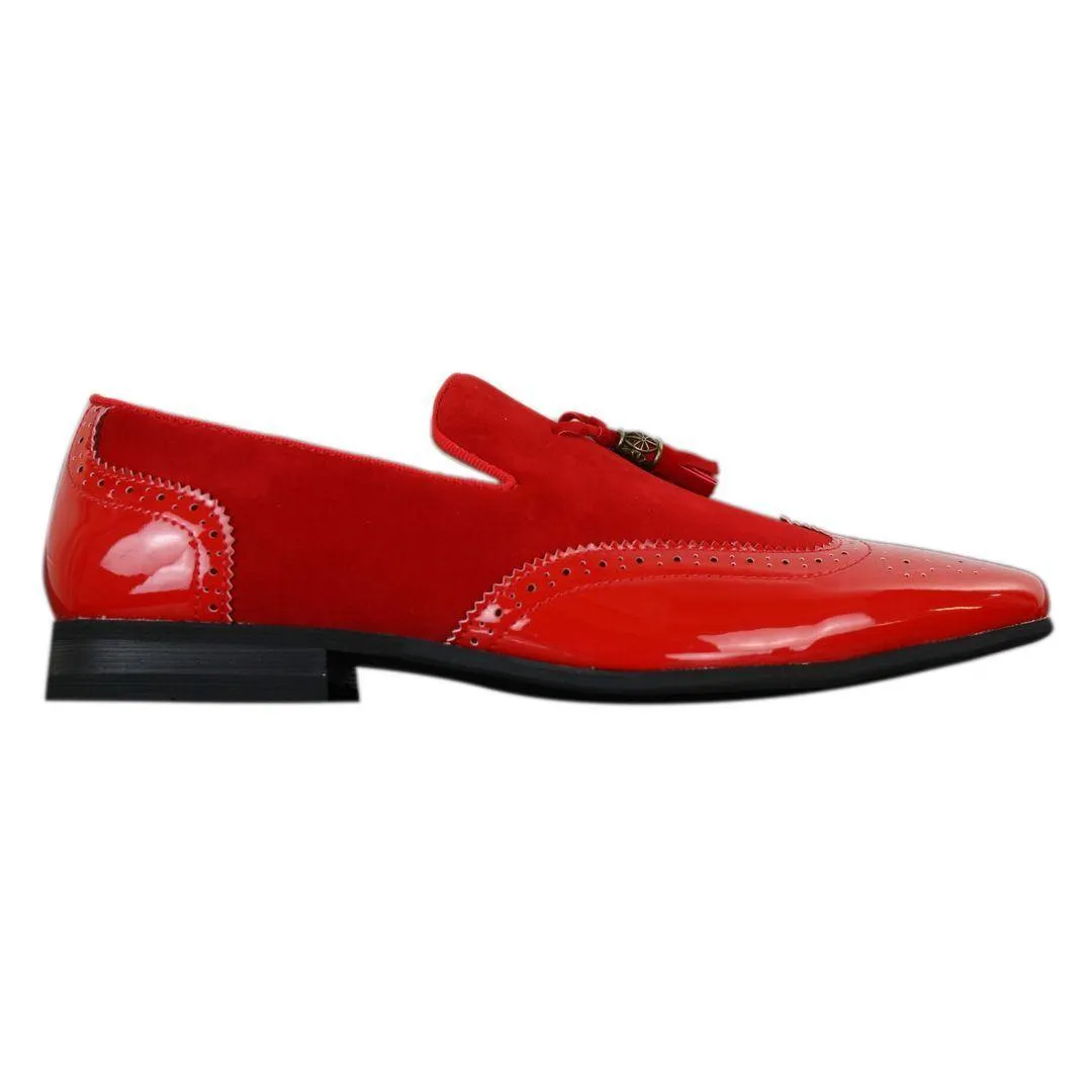 Mens Slip On Tassel Driving Shoes Shiny Black Navy Red Patent Leather PU Suede Loafers