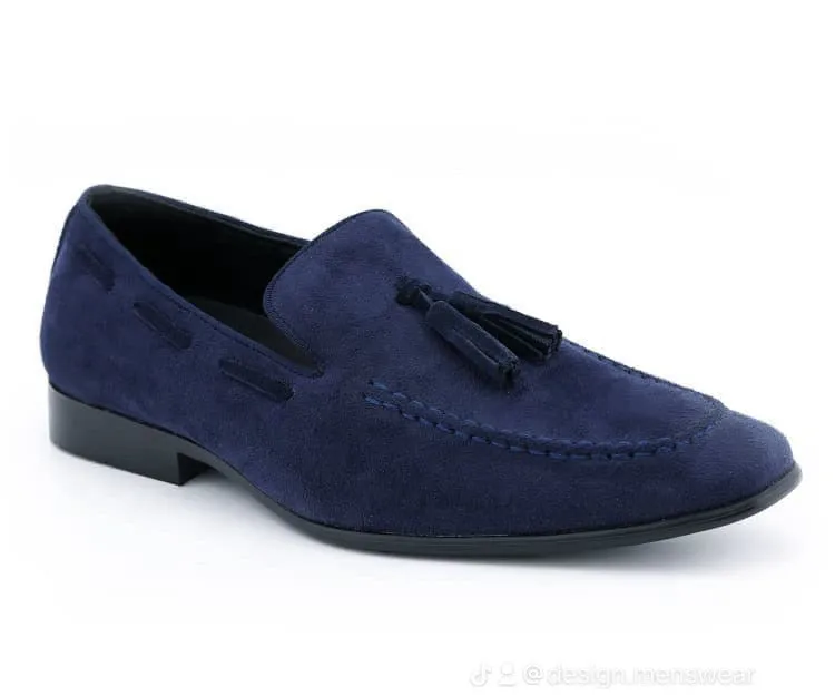 Navy Blue Men's Slip-on Tassel Suede Loafer Dress Casual Shoes