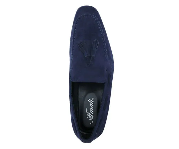 Navy Blue Men's Slip-on Tassel Suede Loafer Dress Casual Shoes