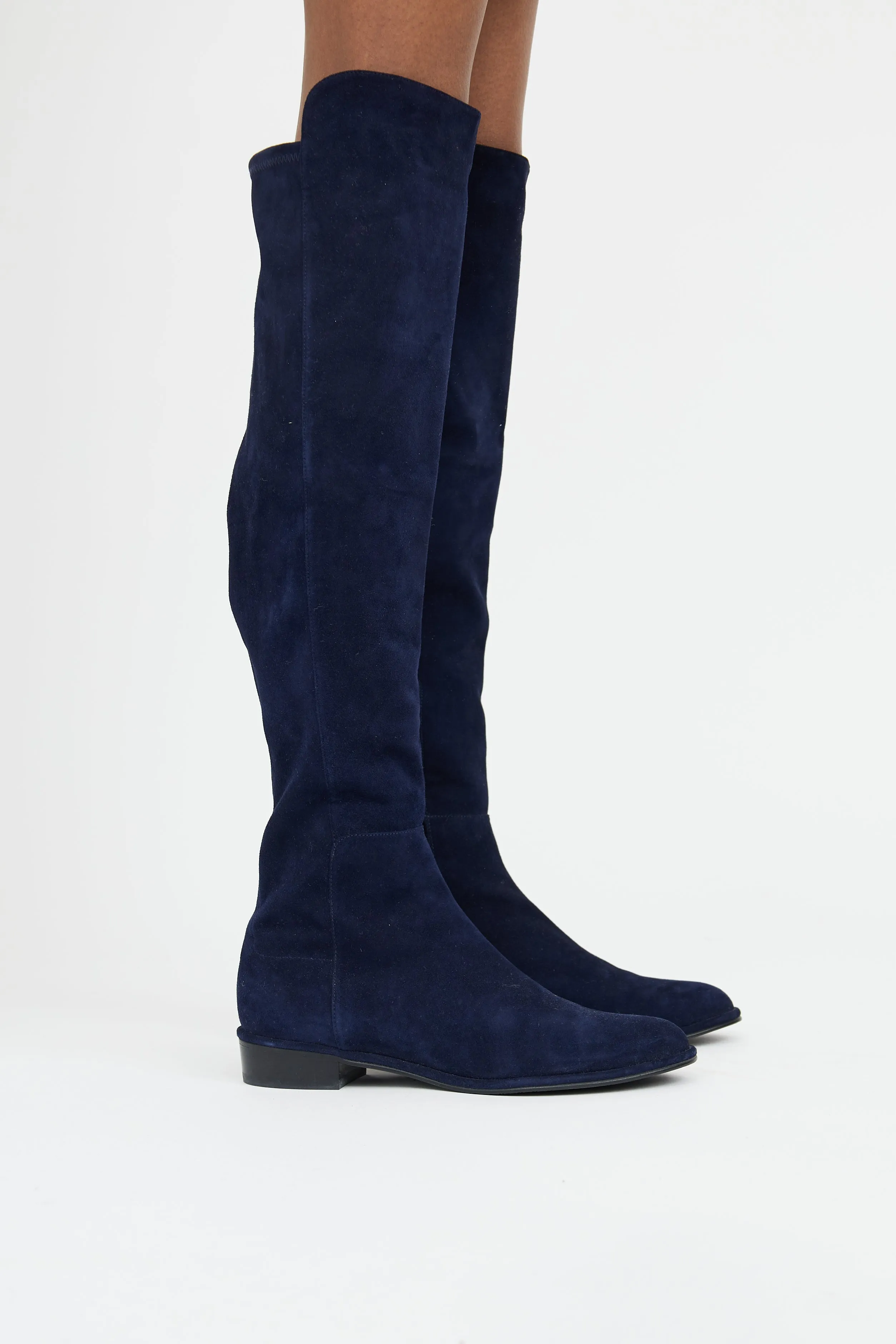 Navy Suede Knee High Boot