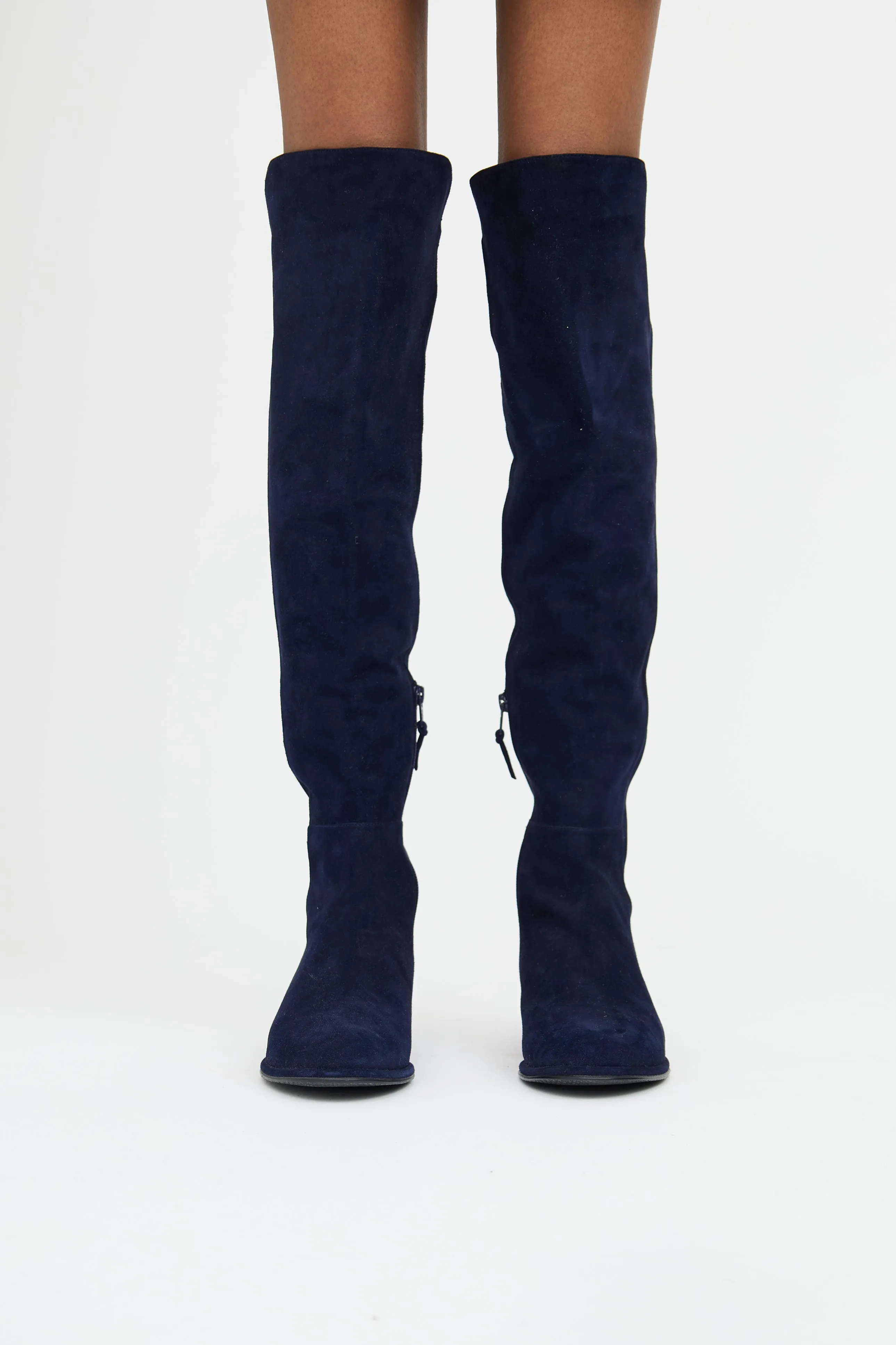 Navy Suede Knee High Boot