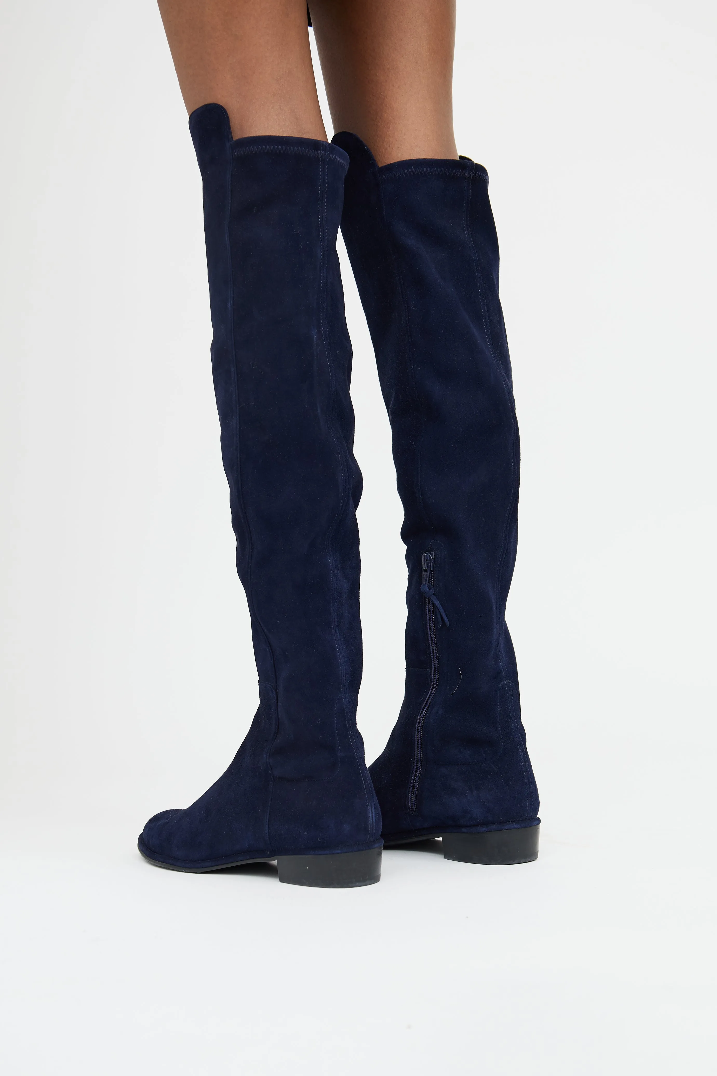 Navy Suede Knee High Boot