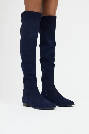 Navy Suede Knee High Boot