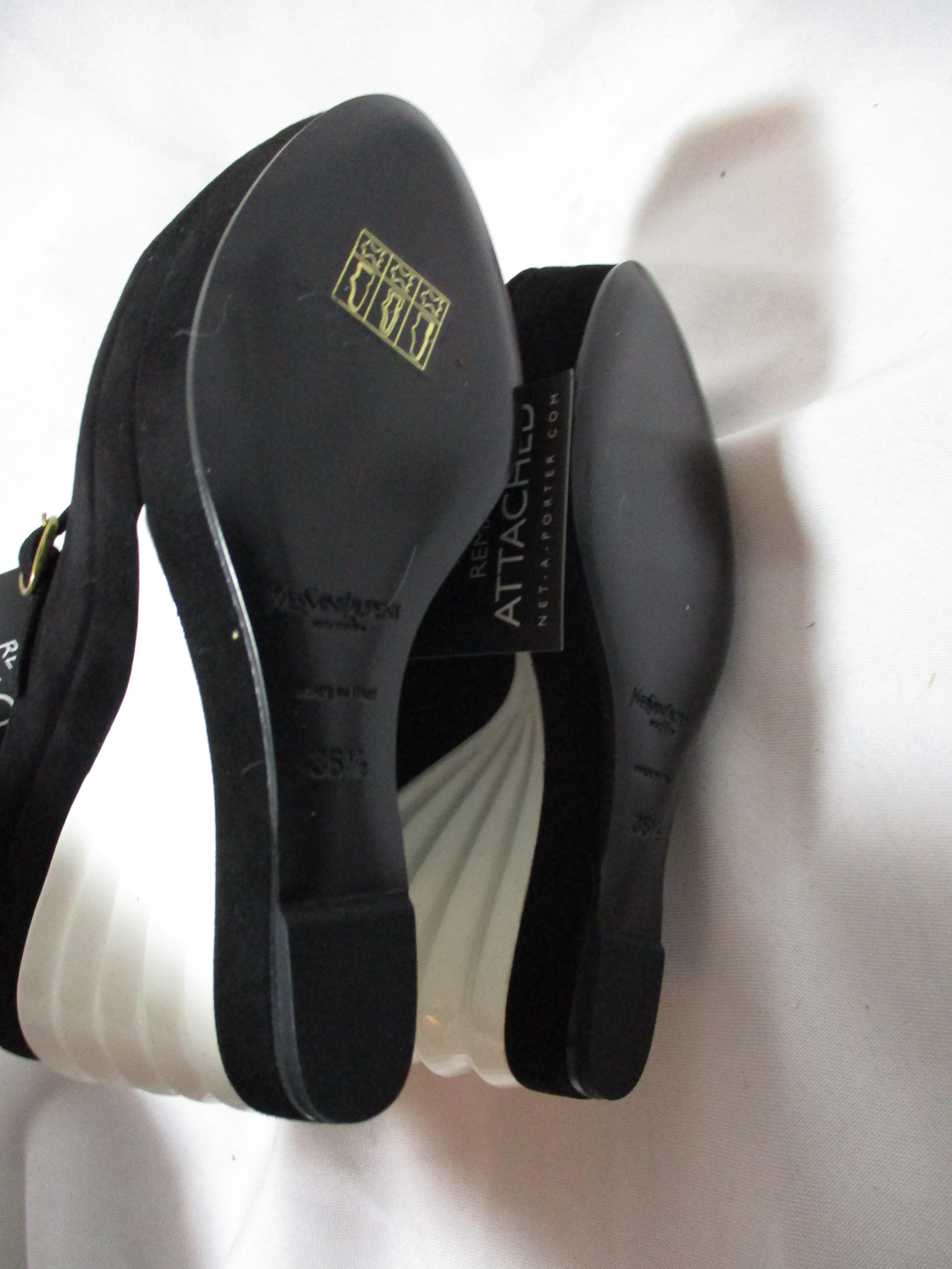 NEW NWT SAINT LAURENT PARIS Wedge Heel ROBYN SHOE 36 BLACK WHITE