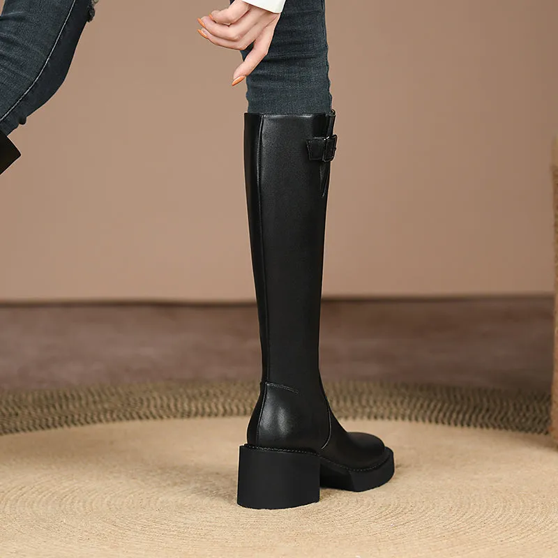 Nyomi Black Block Heel Knee High Boots