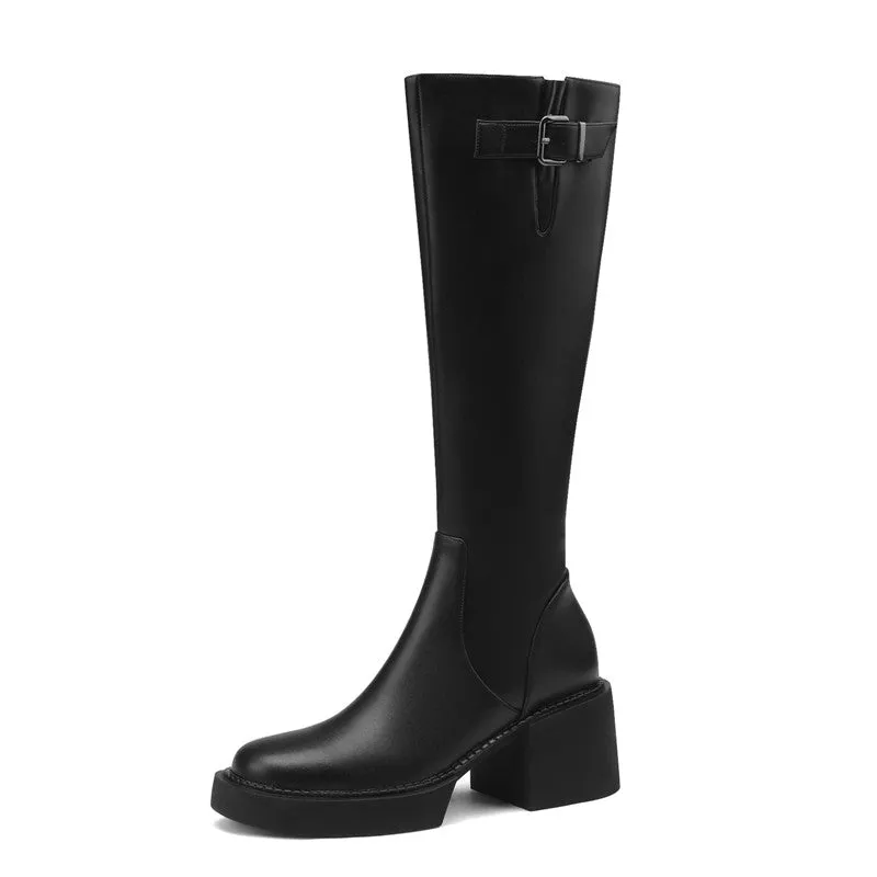 Nyomi Black Block Heel Knee High Boots