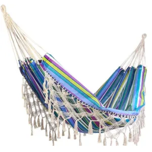 Outdoor Camping Hammock Tassel Polyester Cloth Hammock(3 Blue Striped Tassel)