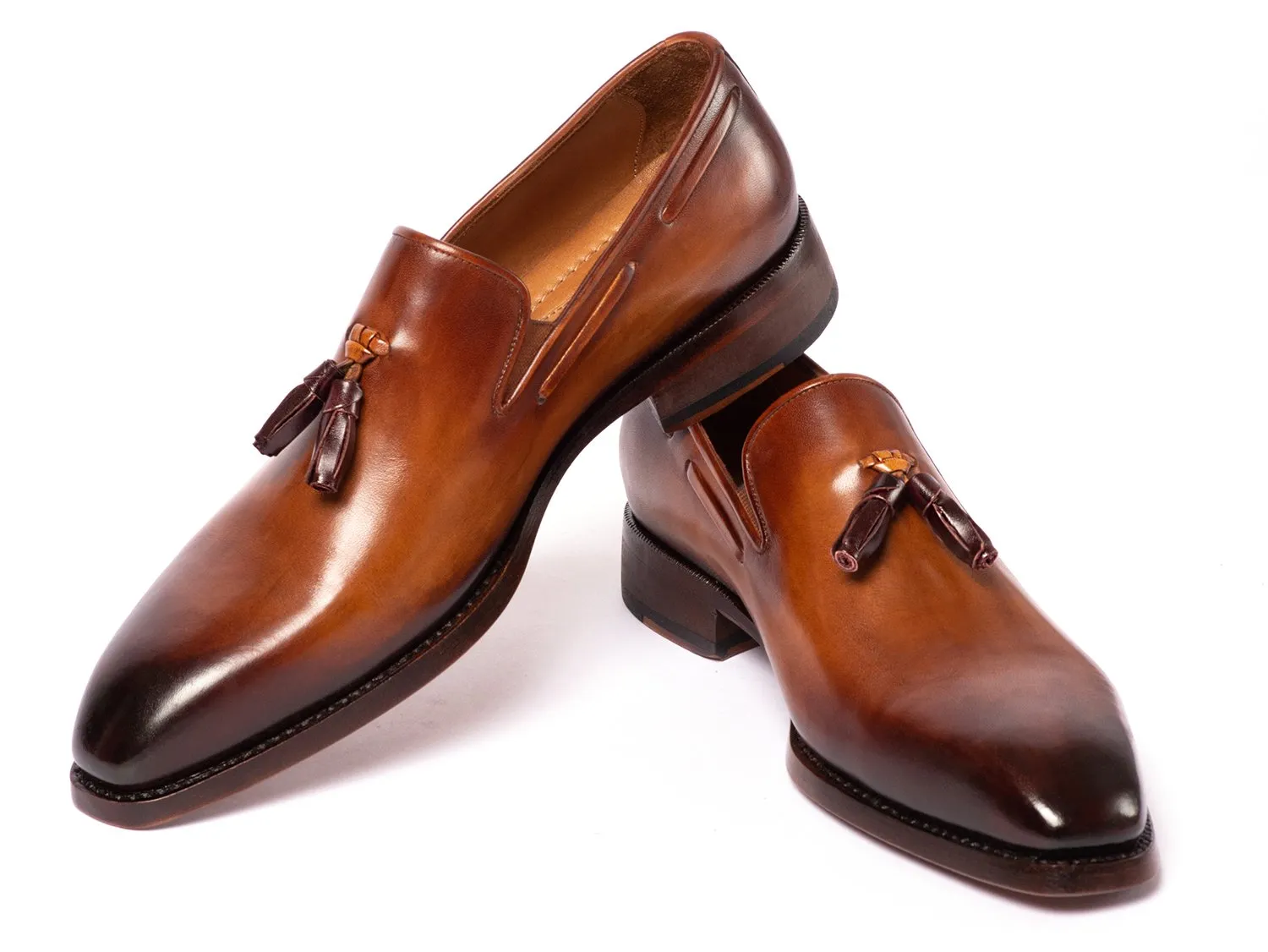 Paul Parkman Goodyear Welted Tassel Loafers in Brown