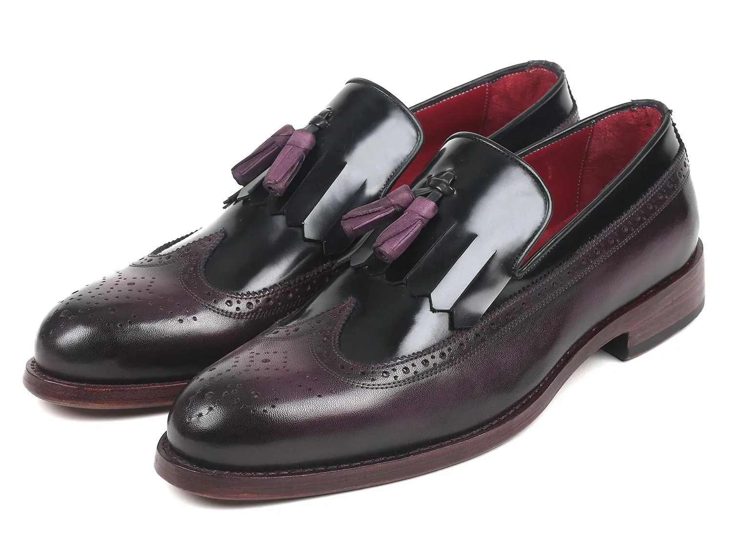 Paul Parkman Kiltie Tassel Loafer Black & Purple (ID#KT92PX)