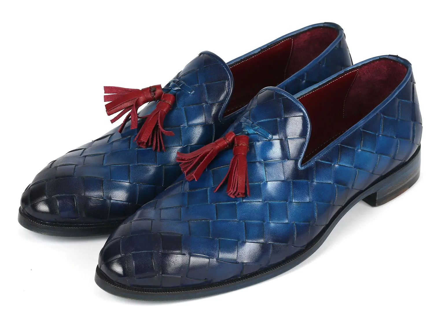 Paul Parkman Men's Big Braided Tassel Loafers Blue