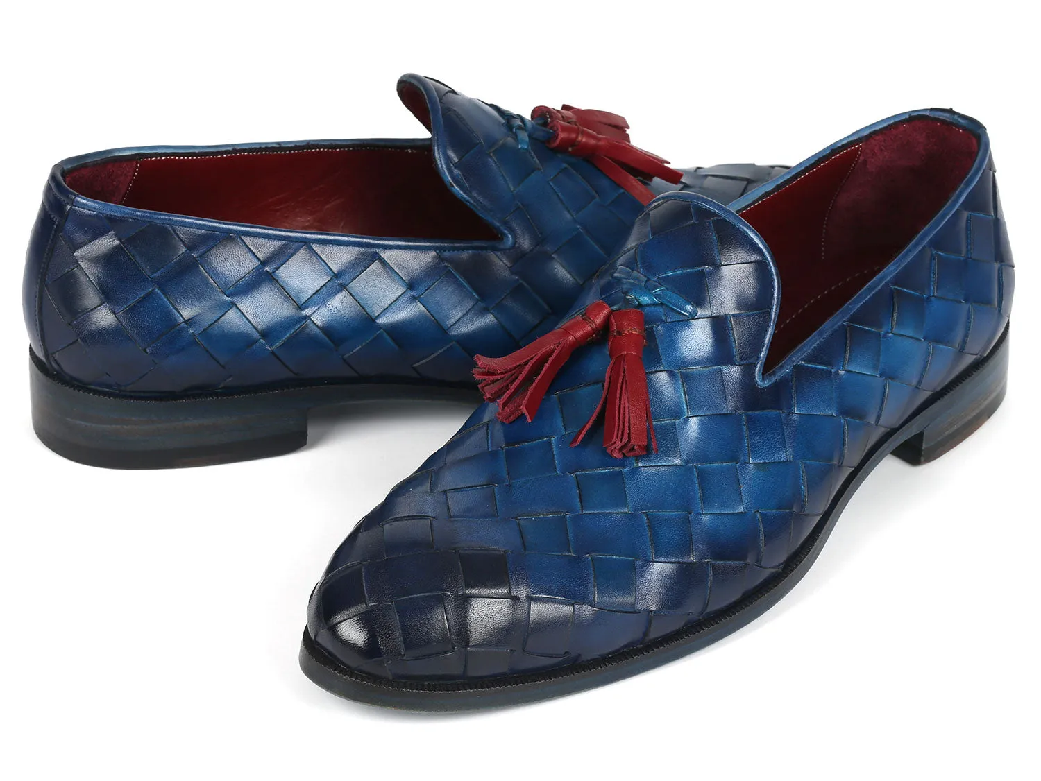 Paul Parkman Men's Big Braided Tassel Loafers Blue