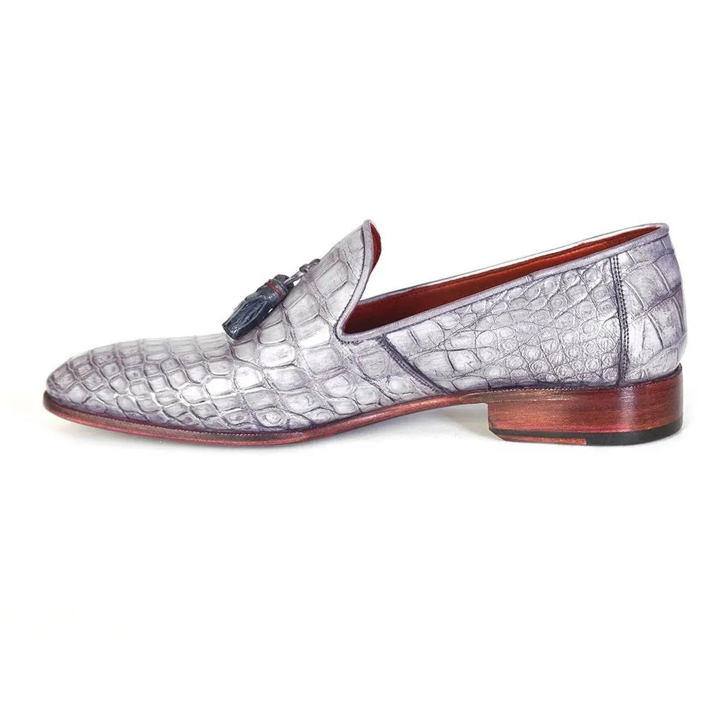 Paul Parkman Men's Grey Genuine Crocodile Tassel Loafers (ID#44LF27)