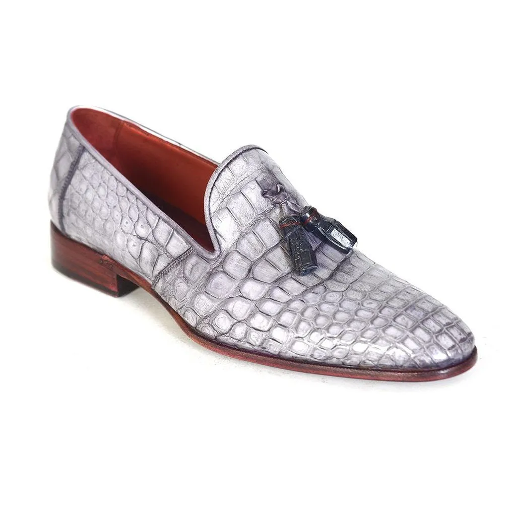 Paul Parkman Men's Grey Genuine Crocodile Tassel Loafers (ID#44LF27)