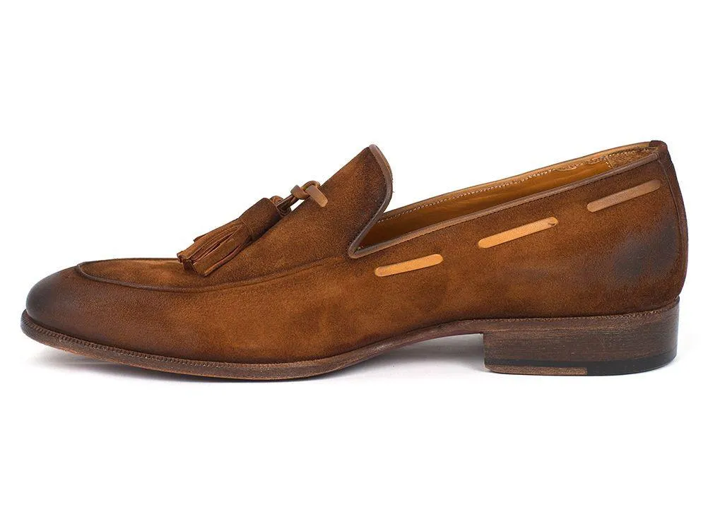 Paul Parkman Men's Tassel Loafer Brown Antique Suede Shoes (ID#TAB32FG)