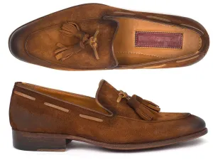 Paul Parkman Men's Tassel Loafer Brown Antique Suede Shoes (ID#TAB32FG)