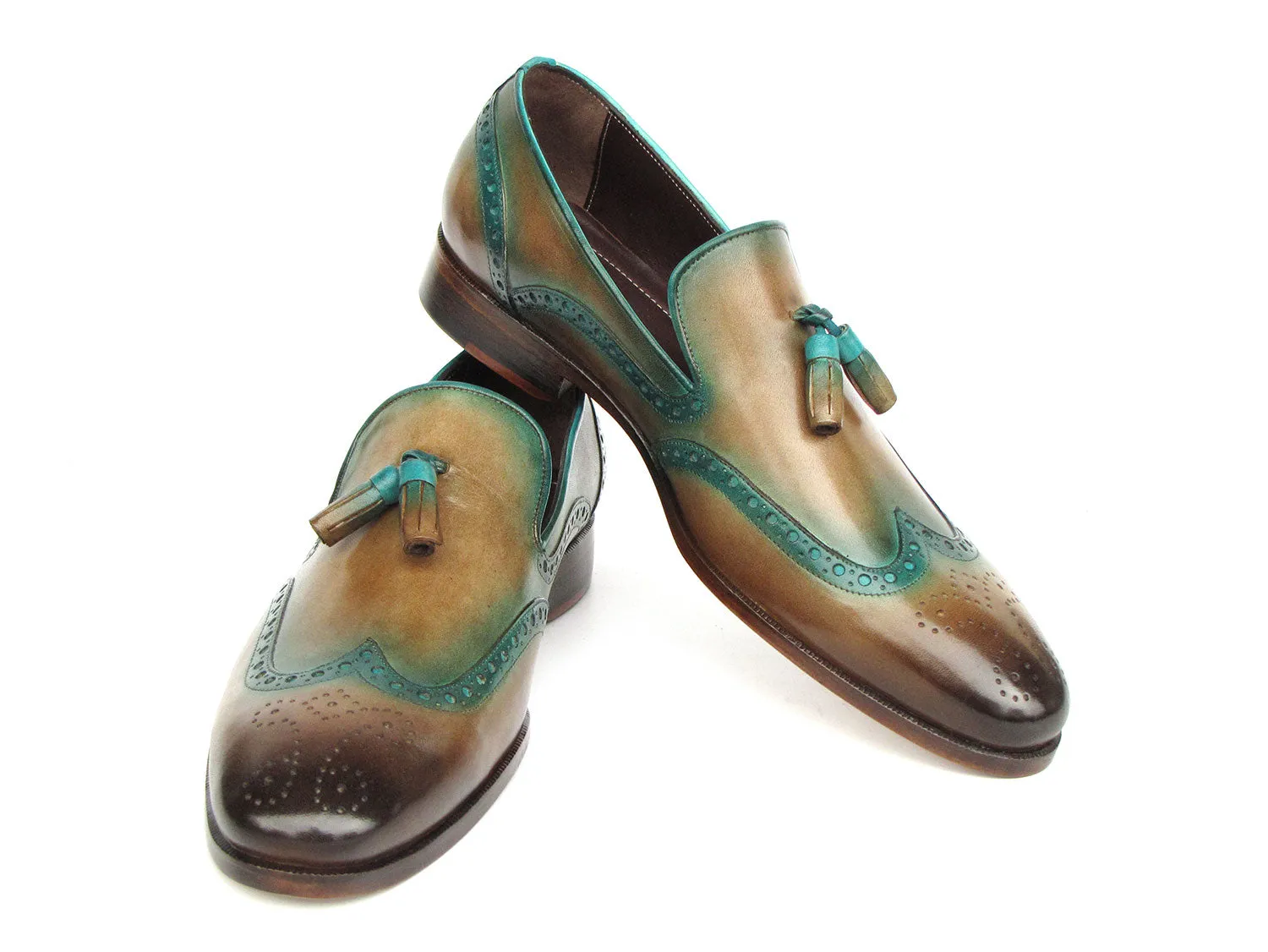 Paul Parkman Men's Tassel Loafers Olive & Green Patina