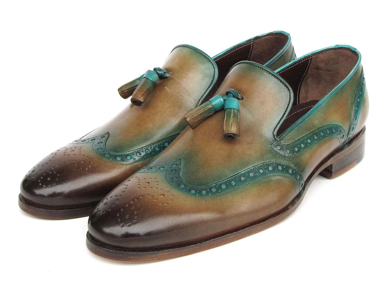 Paul Parkman Men's Tassel Loafers Olive & Green Patina