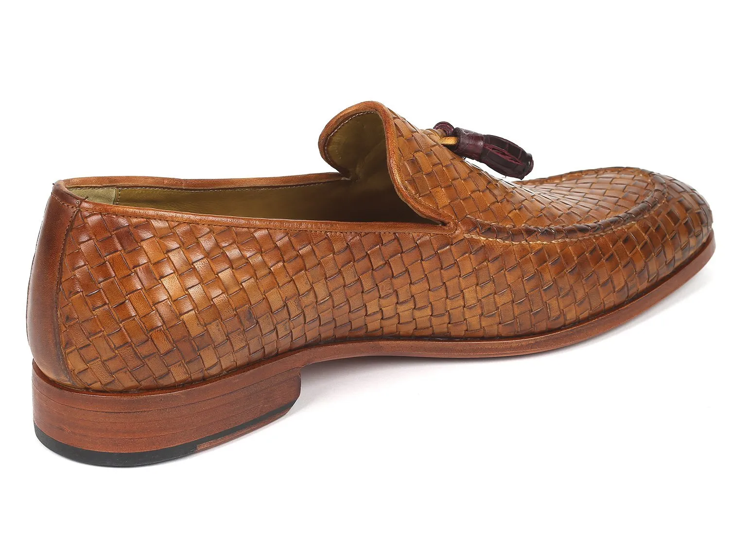 Paul Parkman Woven Leather Tassel Loafers Camel Colour  (ID#WVN44-CML)