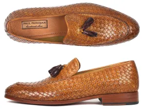 Paul Parkman Woven Leather Tassel Loafers Camel Colour  (ID#WVN44-CML)