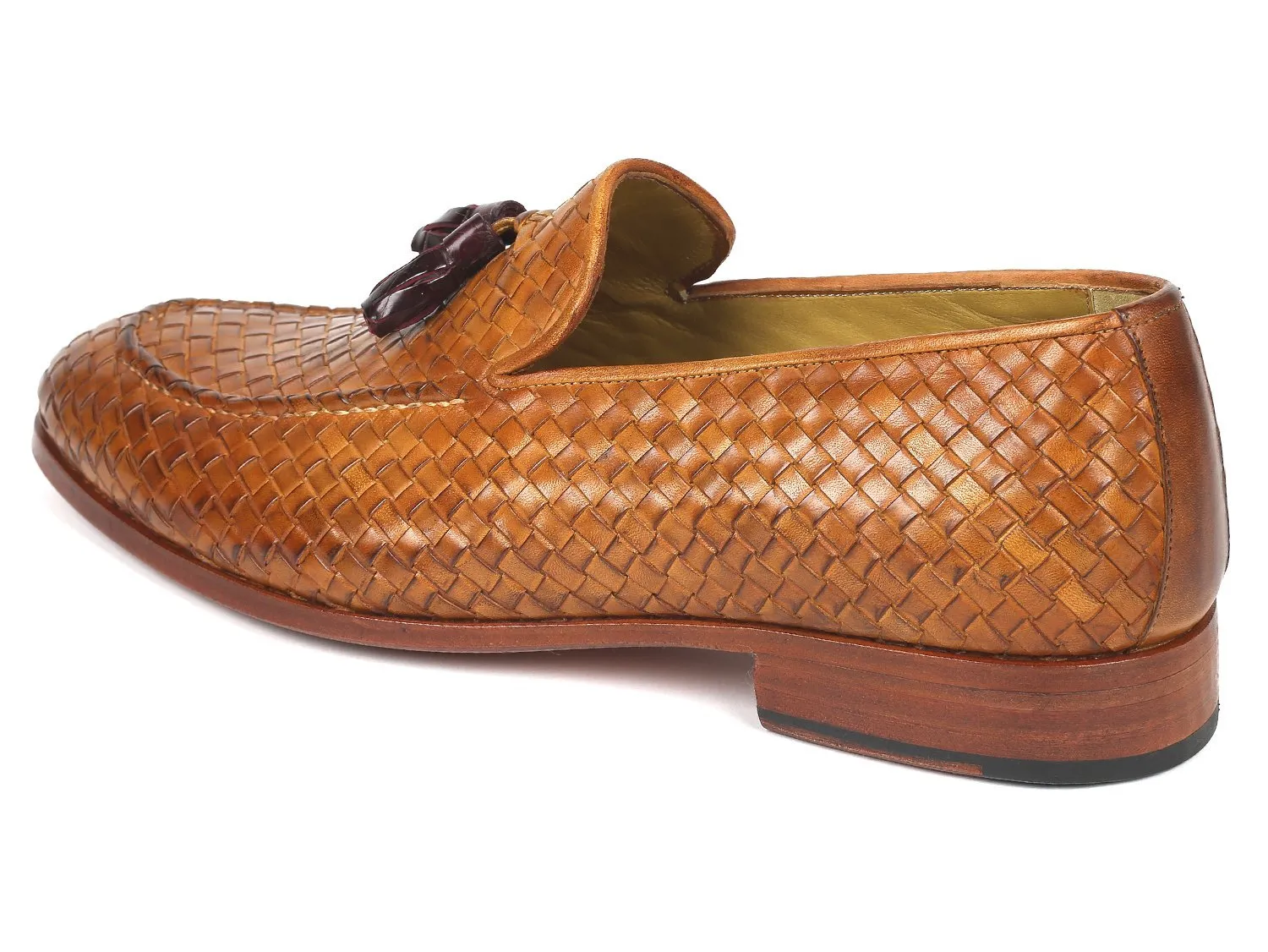 Paul Parkman Woven Leather Tassel Loafers Camel Colour  (ID#WVN44-CML)