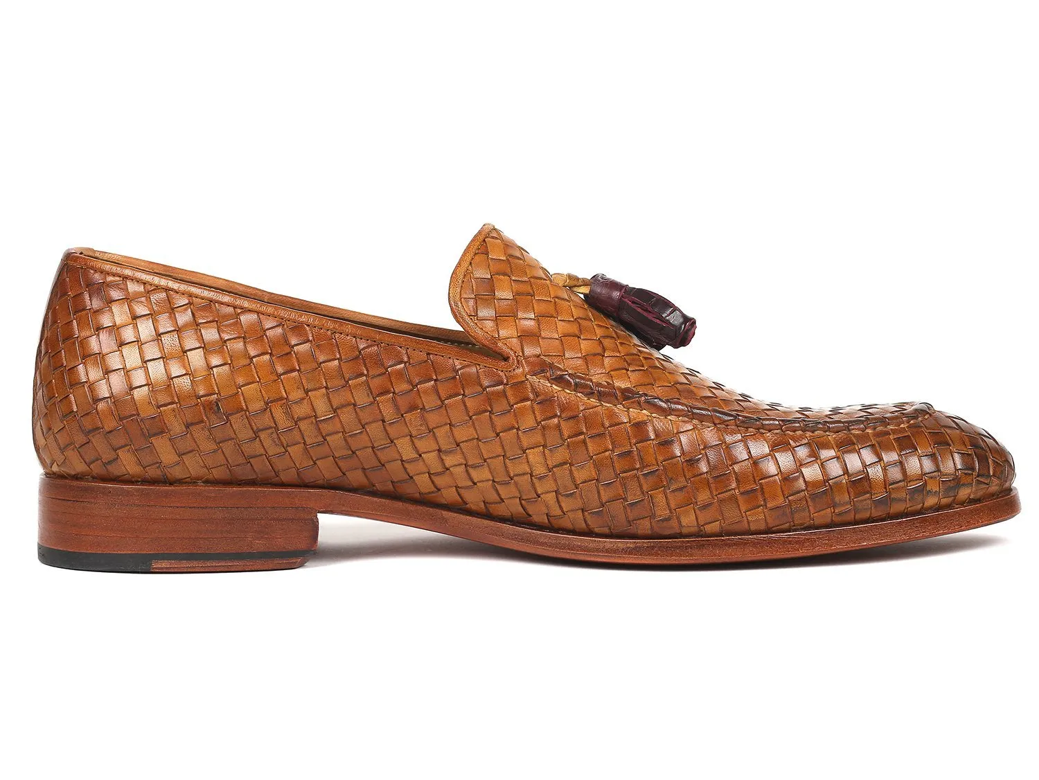 Paul Parkman Woven Leather Tassel Loafers Camel Colour  (ID#WVN44-CML)