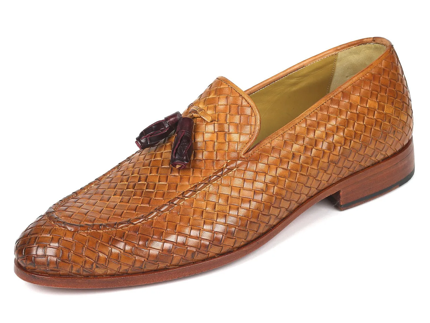 Paul Parkman Woven Leather Tassel Loafers Camel Colour  (ID#WVN44-CML)