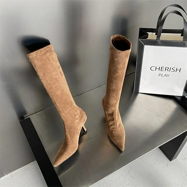 Pointed Toe Suede Thigh High Boots