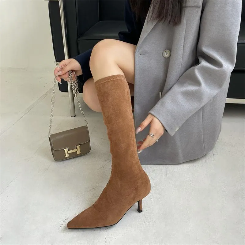 Pointed Toe Suede Thigh High Boots