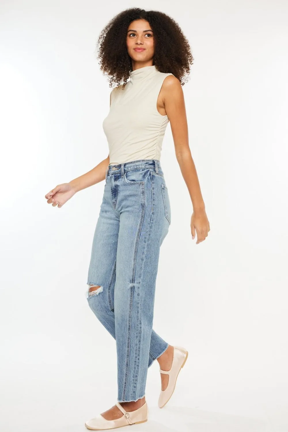 PRE-ORDER: Kancan Ultra High Rise Distressed Straight Jeans