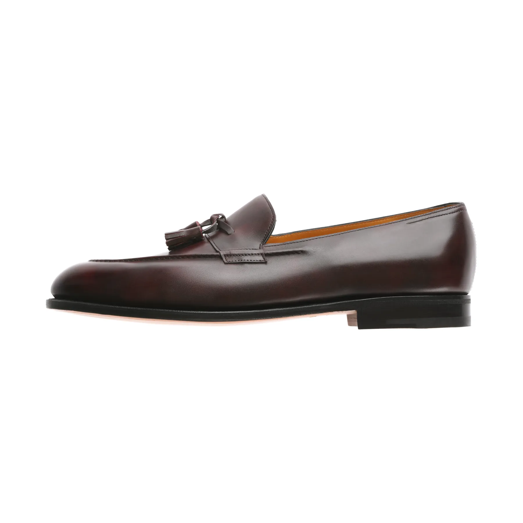 "Callington" Leather Loafer with Hand-Stitched Apron in Plum Red