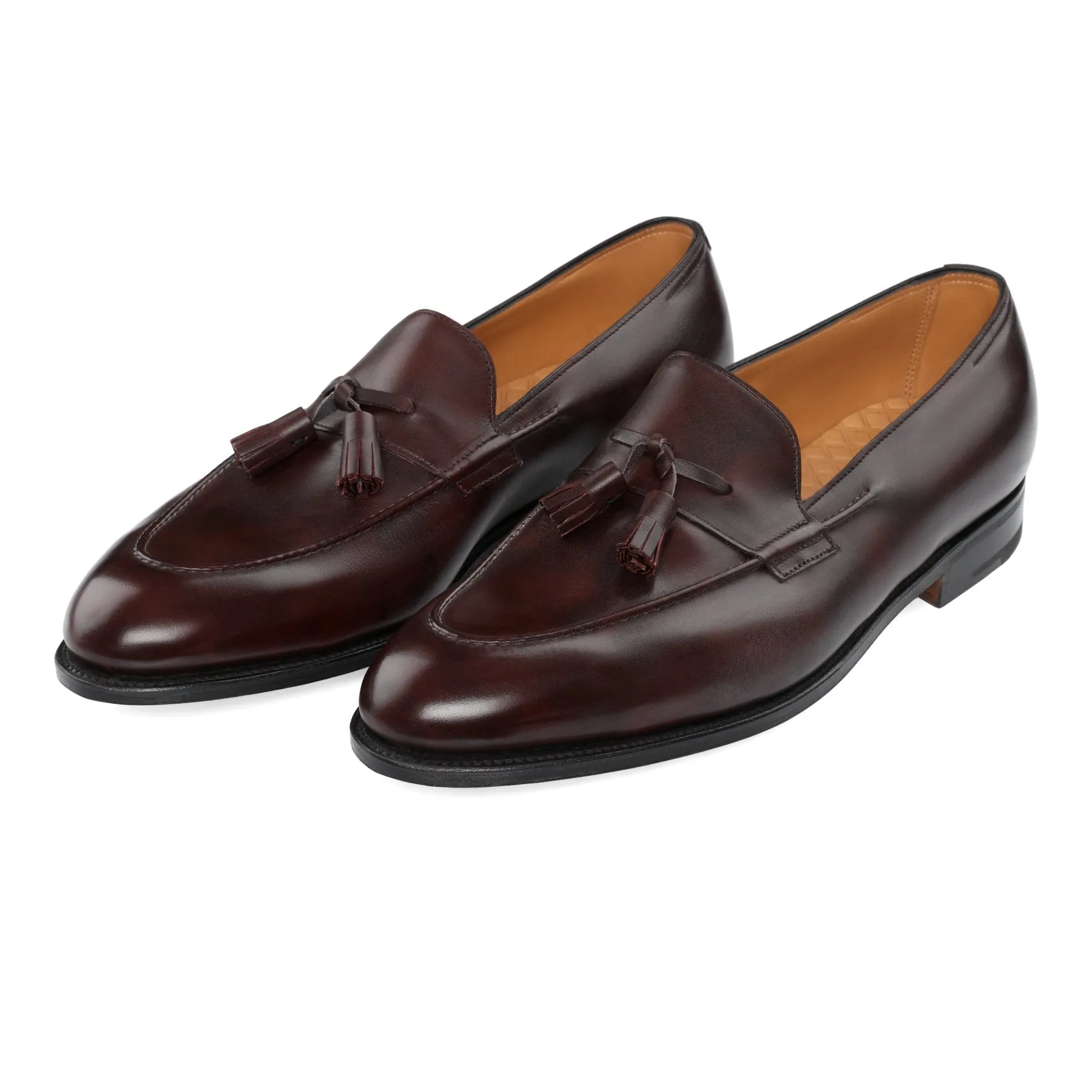 "Callington" Leather Loafer with Hand-Stitched Apron in Plum Red