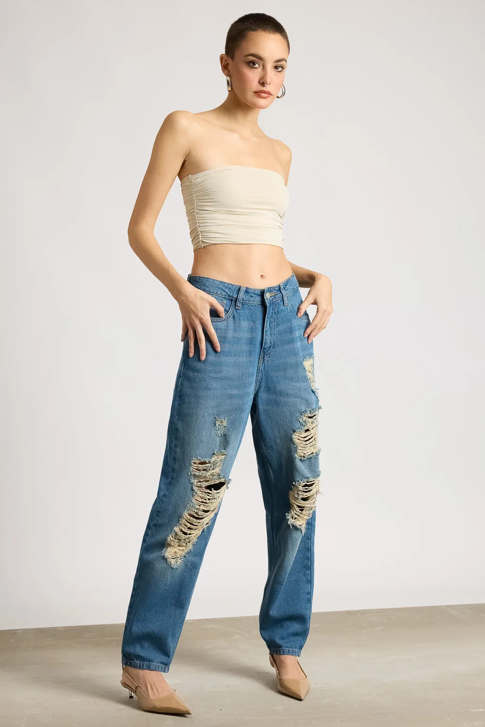 Relaxed Fit Rustic Ripped Denim