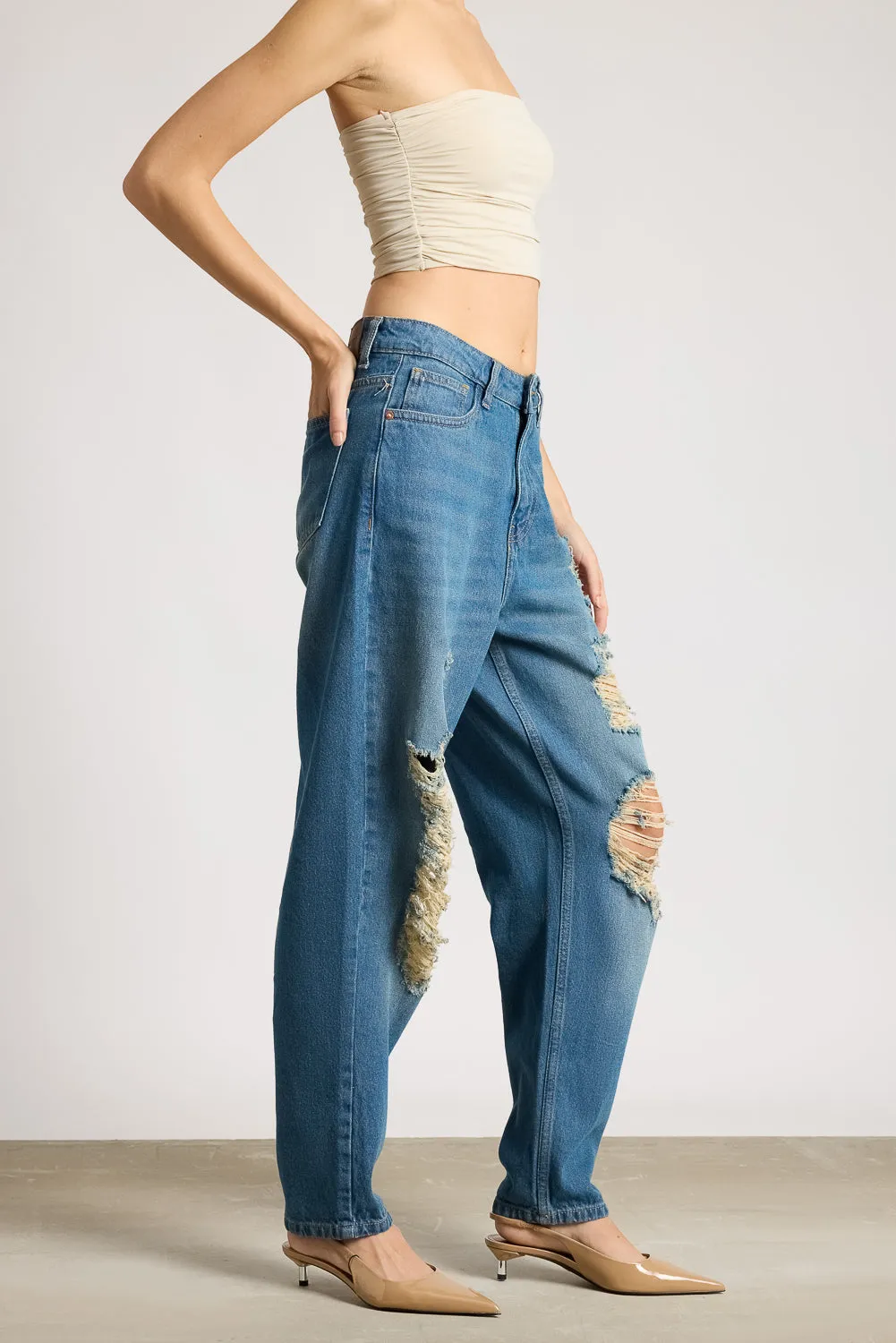 Relaxed Fit Rustic Ripped Denim