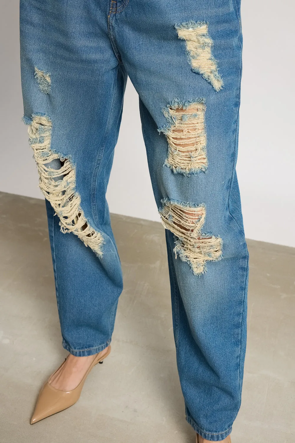 Relaxed Fit Rustic Ripped Denim