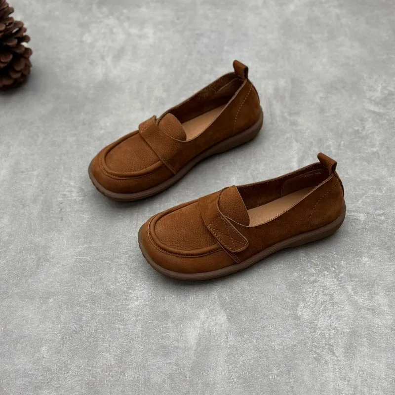 Retro Genuine Leather Flats Loafers Handmade Slip-on Women's Shoes