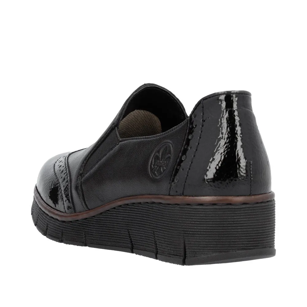 Rieker 53776-00 Ladies Black Leather Elasticated Slip Ons