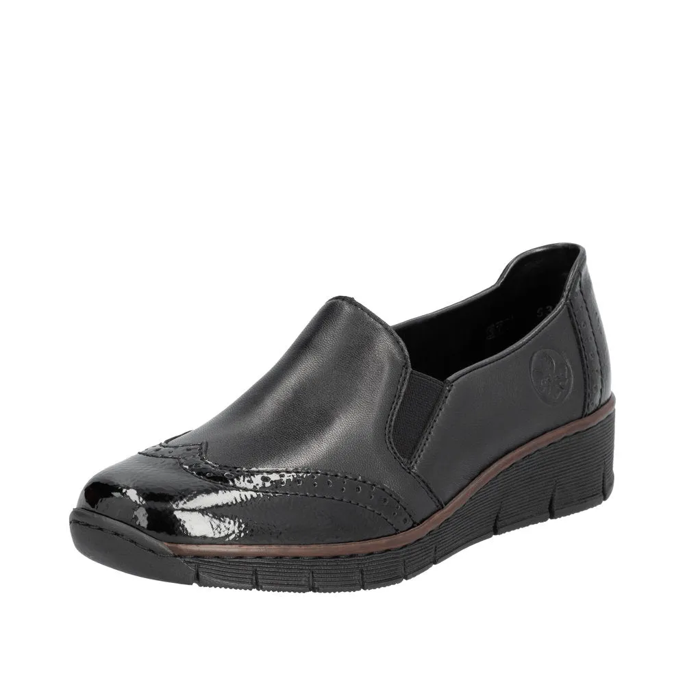 Rieker 53776-00 Ladies Black Leather Elasticated Slip Ons