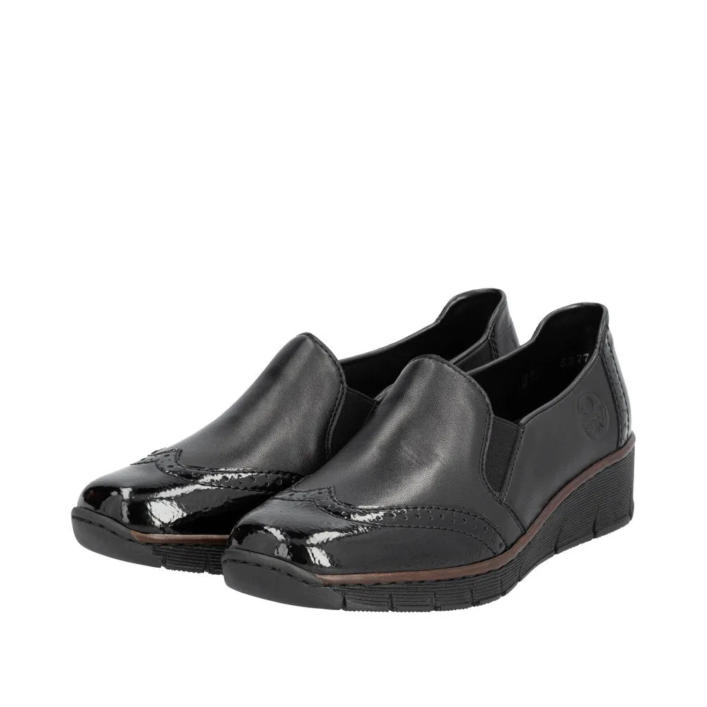 Rieker 53776-00 Ladies Black Leather Elasticated Slip Ons