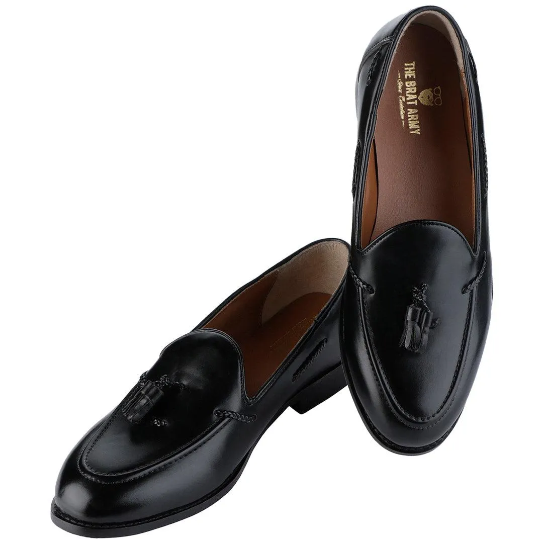 Rossa Classic Black Tassel Loafers