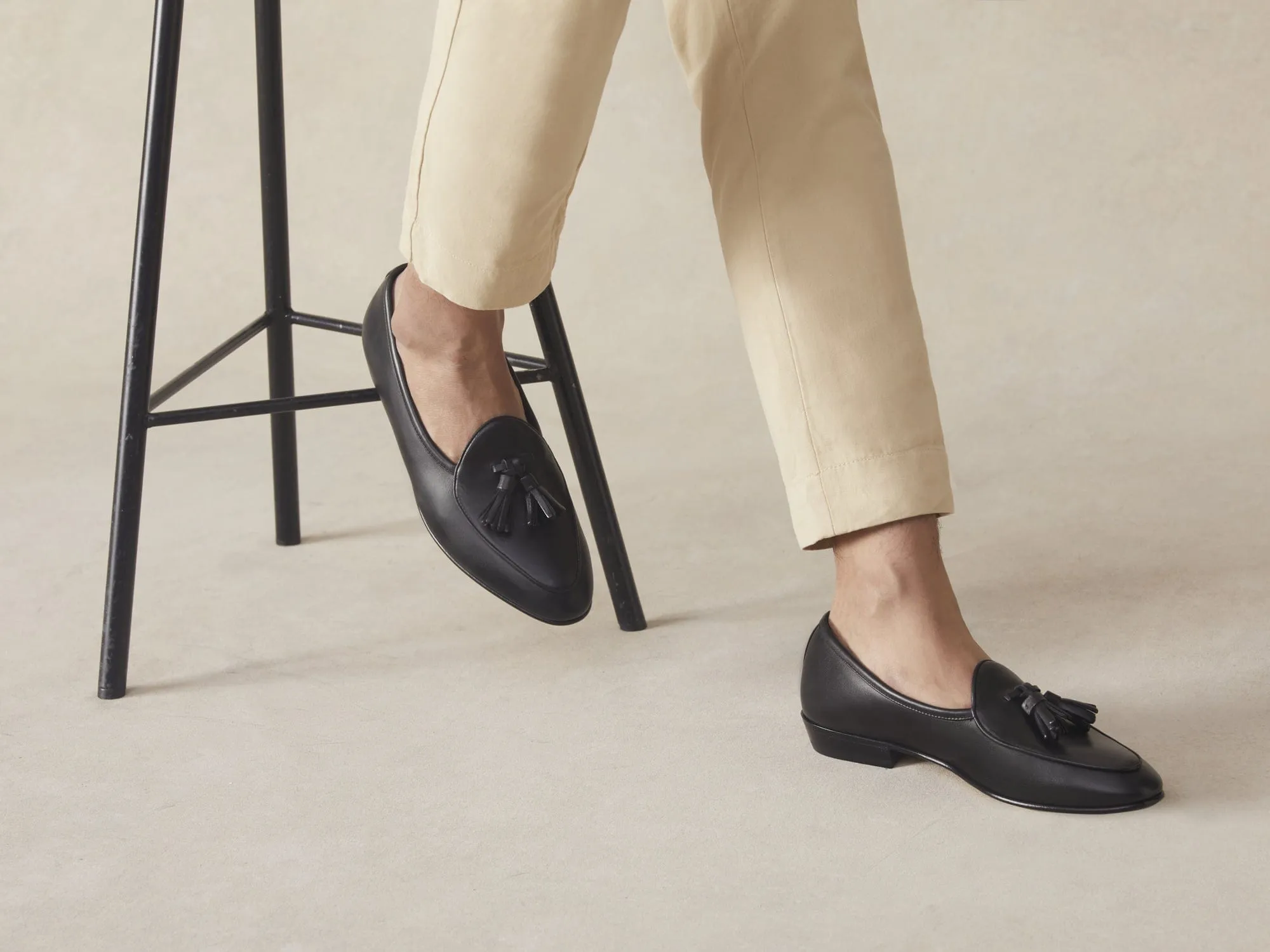 Sagan Classic Tassel Loafers in Black Drape Calf