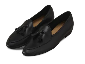 Sagan Classic Tassel Loafers in Black Drape Calf