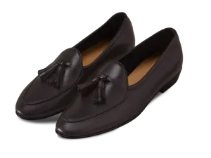 Sagan Classic Tassel Loafers in Dark Brown Drape Calf