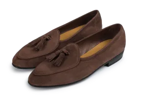 Sagan Classic Tassel Loafers in Deep Taupe Asteria Suede with Rubber Sole