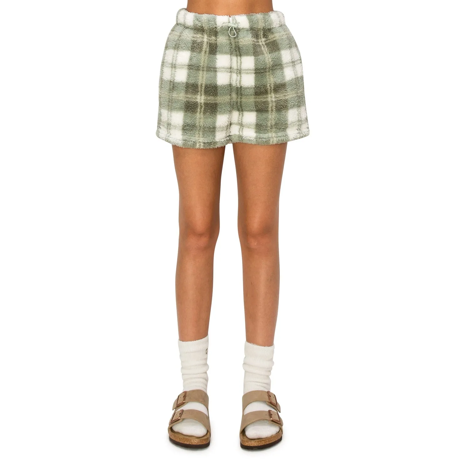 Sherpa Fleece Plaid Sweatshorts - Sage Combo